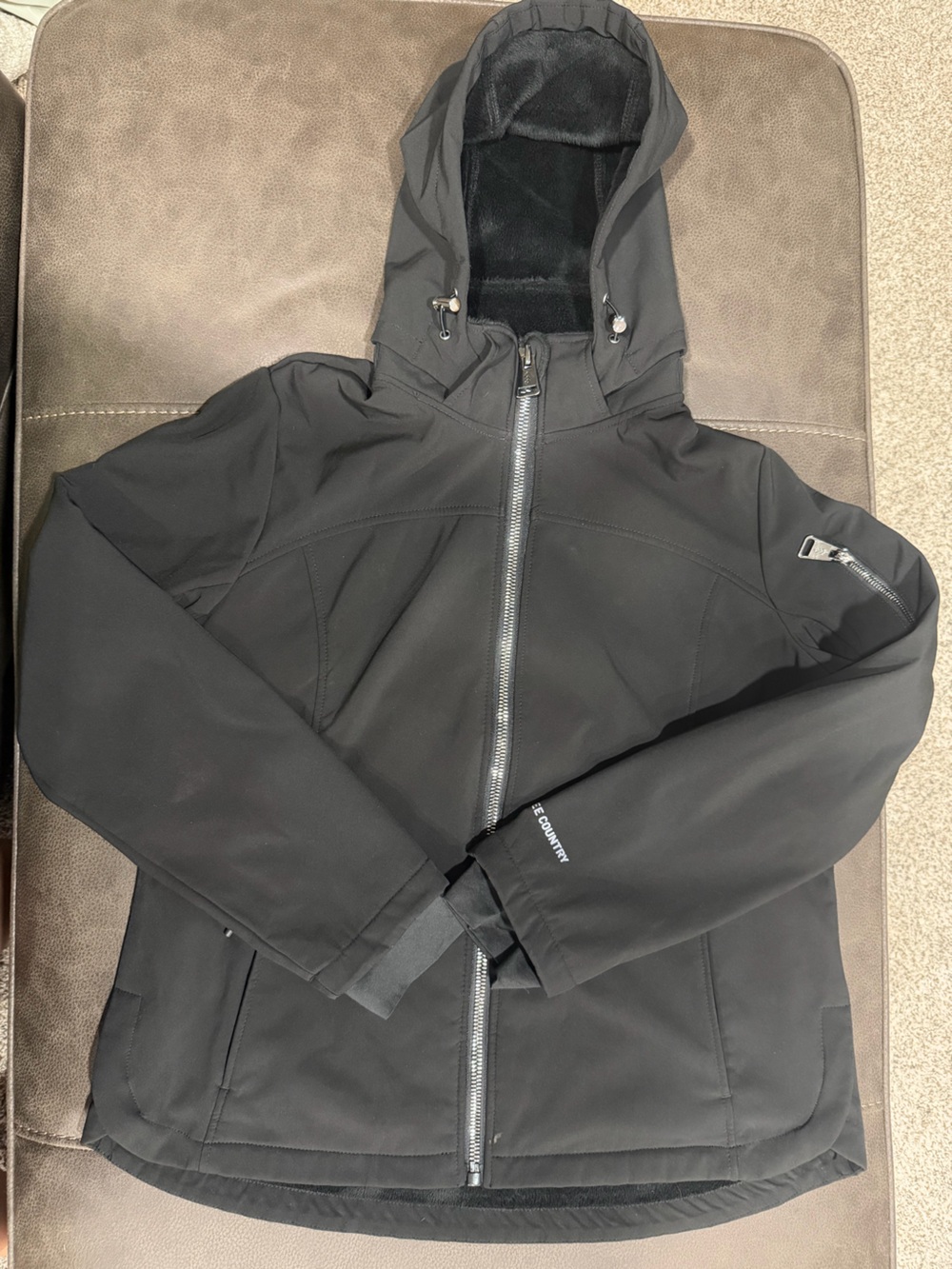 Womans Black Hooded Softshell Jacket